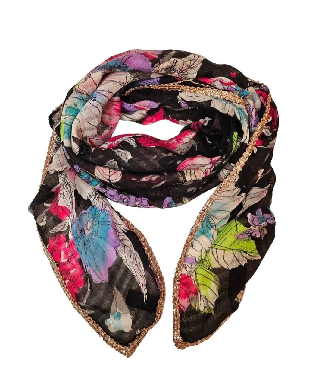 Bufandas y estolas Floral negro brillo para De mujer