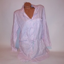 Victoria Secret Sleep Shirt Medium Pink White Signature Stripe Long Sleeve