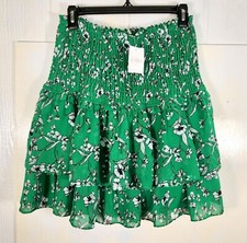 Cato Green Floral 2 Tiered Ruffled Skirt Women's Size S Lined Elastic Waist NWT