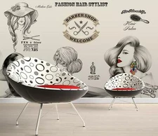 3D Barbershop Woman ZHUA15964 Wallpaper Wall Murals Removable Self-adhesive Amy