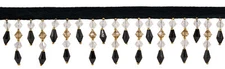 Diamond Beaded Fringe Trim, Color# K9E20 - Oak Pure Black [Sold By The Yard]