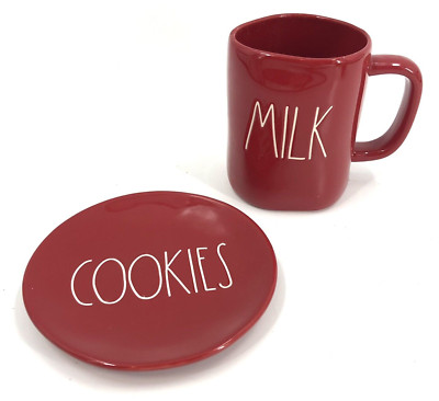 Rae Dunn Milk Cookies Set Red 2018 Mug Plate Saucer Christmas Large Letter