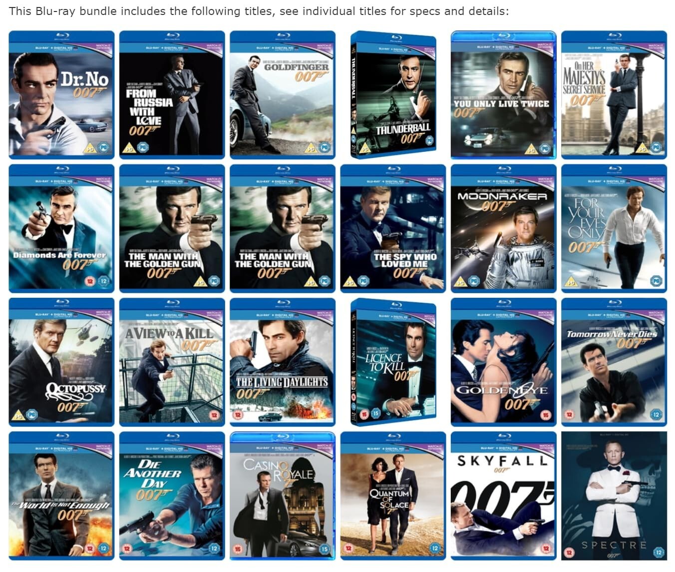 The James Bond Collection Blu-ray [Region Free] 24 Movie Collection ...