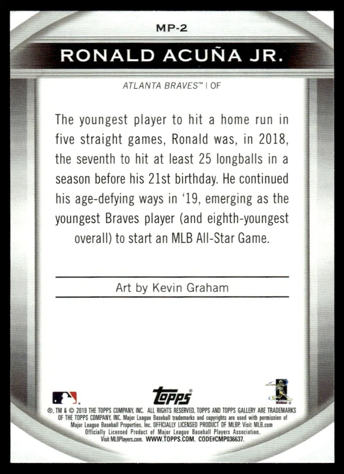 2019 Topps Gallery Masterpiece Ronald Acuña Jr. Atlanta Braves #MP-2 R125 - Image 2 of 2