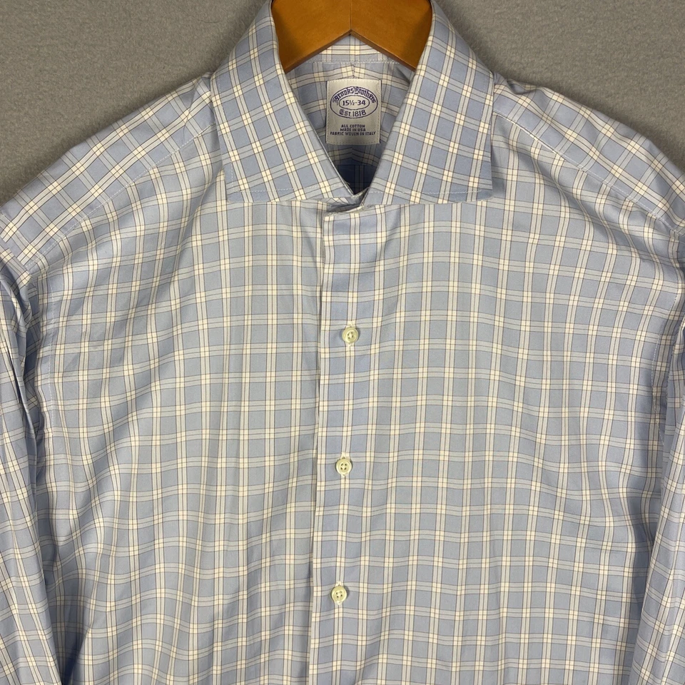Camisa de Vestir Brooks Brothers 15.5-34 Azul Tela Italiana a Cuadros Hecha en EE. UU. Foto 2 de 4