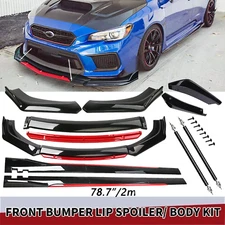 Glossy Black Look Red Front Lip Chin Bumper Side Skirt For Subaru Legacy