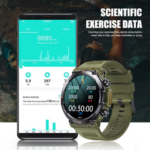Men's Waterproof Smart Watch Military Tactical Wristwatch Sport Fitness Tracker- - Picture 6 of 16