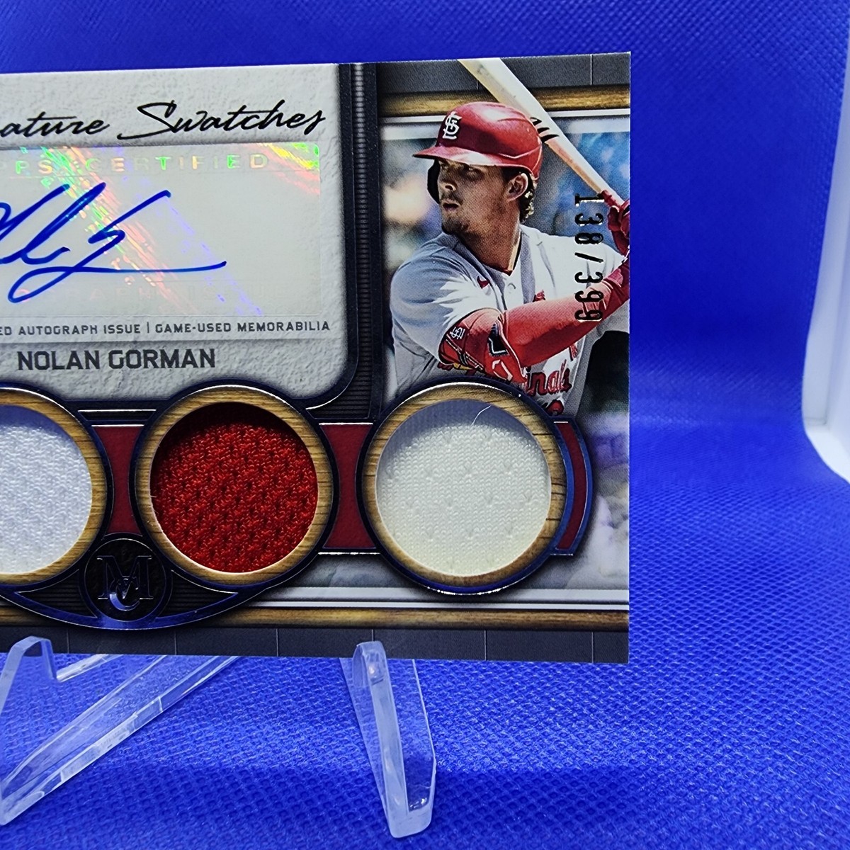 Nolan Gorman 2023 Topps Museum Triple Relic Signature Swatches RC