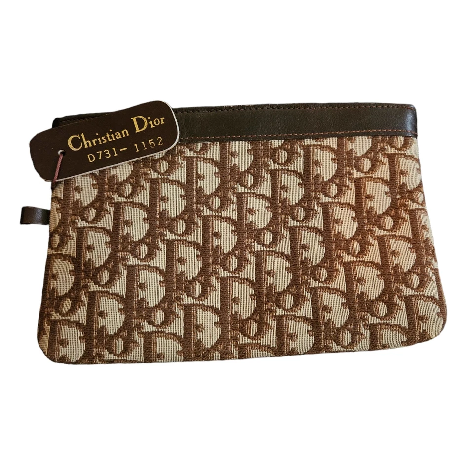  Bolso sin asas de cosméticos CHRISTIAN DIOR vintage de lona marrón Foto 4 de 4