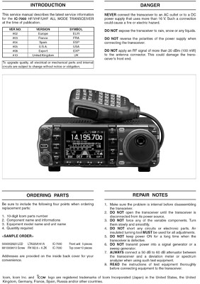 Icom IC-7000 IC7000 HF/VHF/UHF Transceiver Special Edition SERVICE