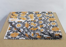 Indian Hand Block Yellow Floral Cotton Fabric Natural Dress Sewing Crafts 5 Yard