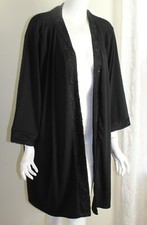 Catherine's Sz 32w 3x 4x Black Liquid Knit Lace Trim Long Jacket Duster Vest