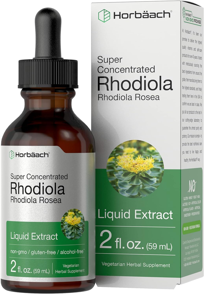 Rhodiola Rosea Tincture 2 fl oz, Super Concentrated Non-GMO Gluten Free Horbaach