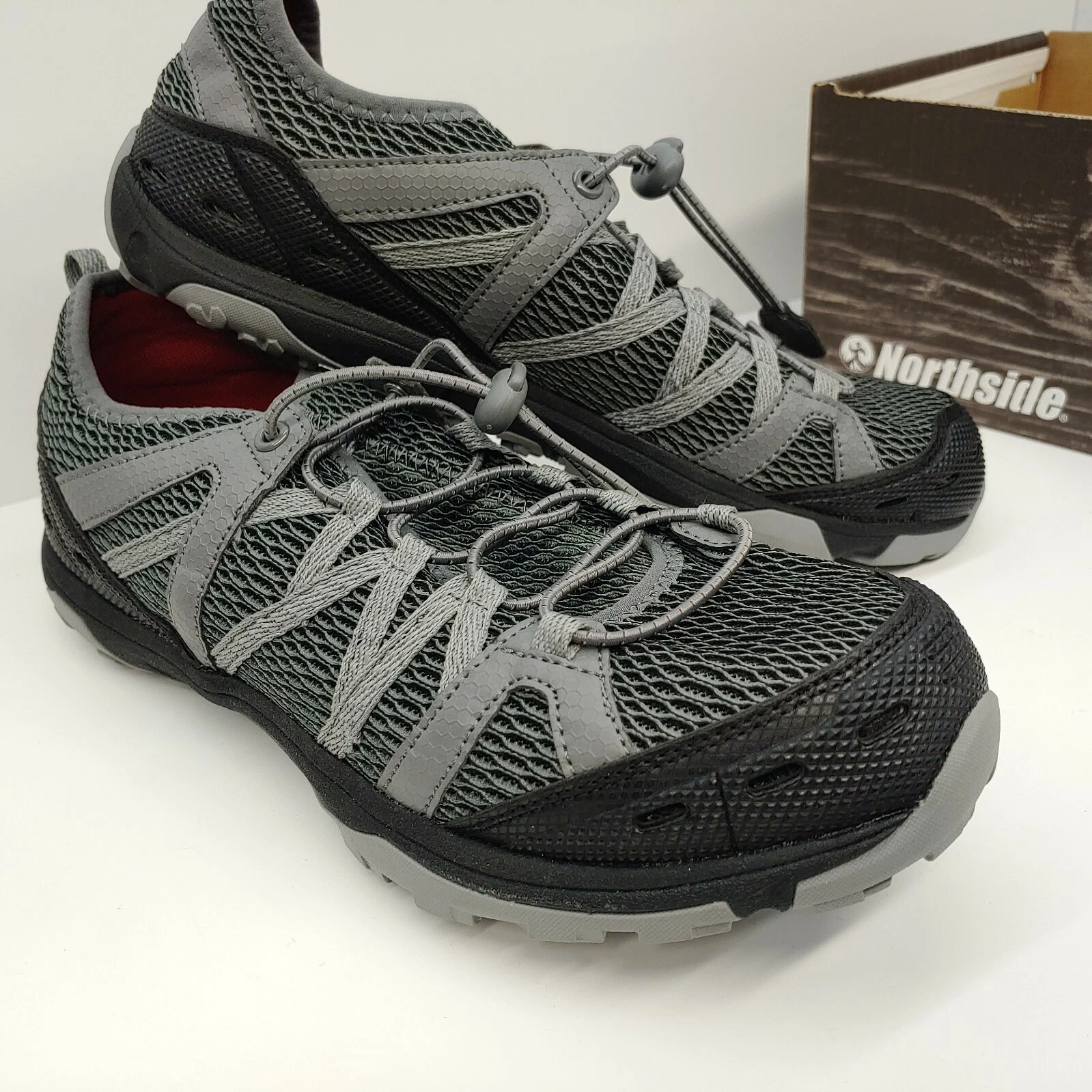 Northside Cedar Rapids Trail Men's Size 8.5 Hiking Shoe Drawstring Dark Gray Red