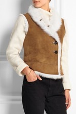 $1135 Sz S 36 2 Joseph Brown Lambskin Suede Lamb Fur Lining Button Vest