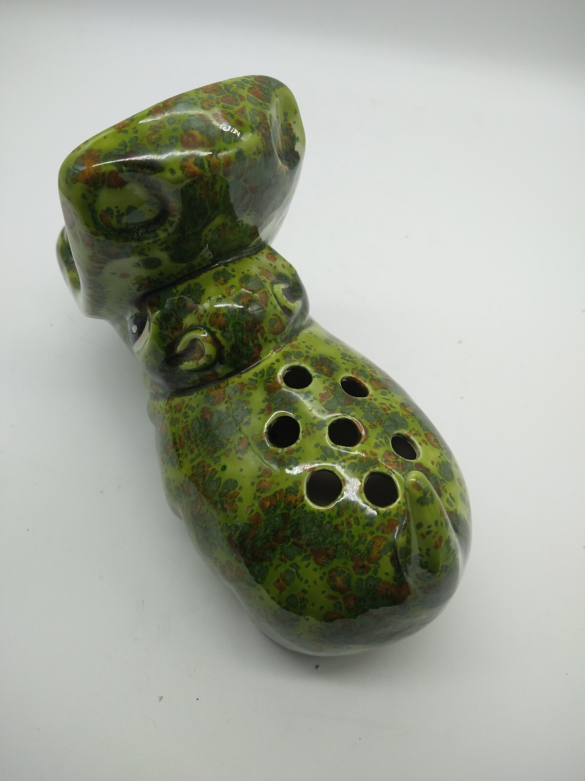 Vintage MCM House Hippo Green Ceramic Handpainted Hippopotamus Flower