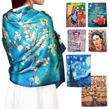 Écharpe Étole Unisexe Klimt Van Gogh Frida Monet Foulard Châle Satin TooCool Yh