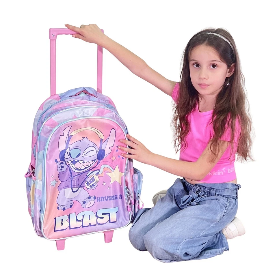 Disney Stitch Set Grande Zaino Trolley con Ruote Scuola Elementare Ragazza M/C - Immagine 2 di 4