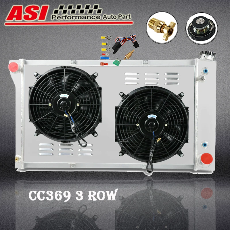 3-ROW ALUMINUM RADIATOR SHROUD FANS FITS 1967-1972 CHEVY C10 TRUCKS C K 10 20 30 Foto 2 de 4