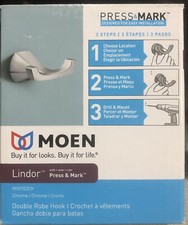 Moen Lindor with Press  Mark Double Robe Hook CHROME MY8703CH NEW BOX