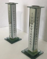 Candlestick Candle Holder Mirrored Victorian Style Glass Etched Vintage Set Of 2