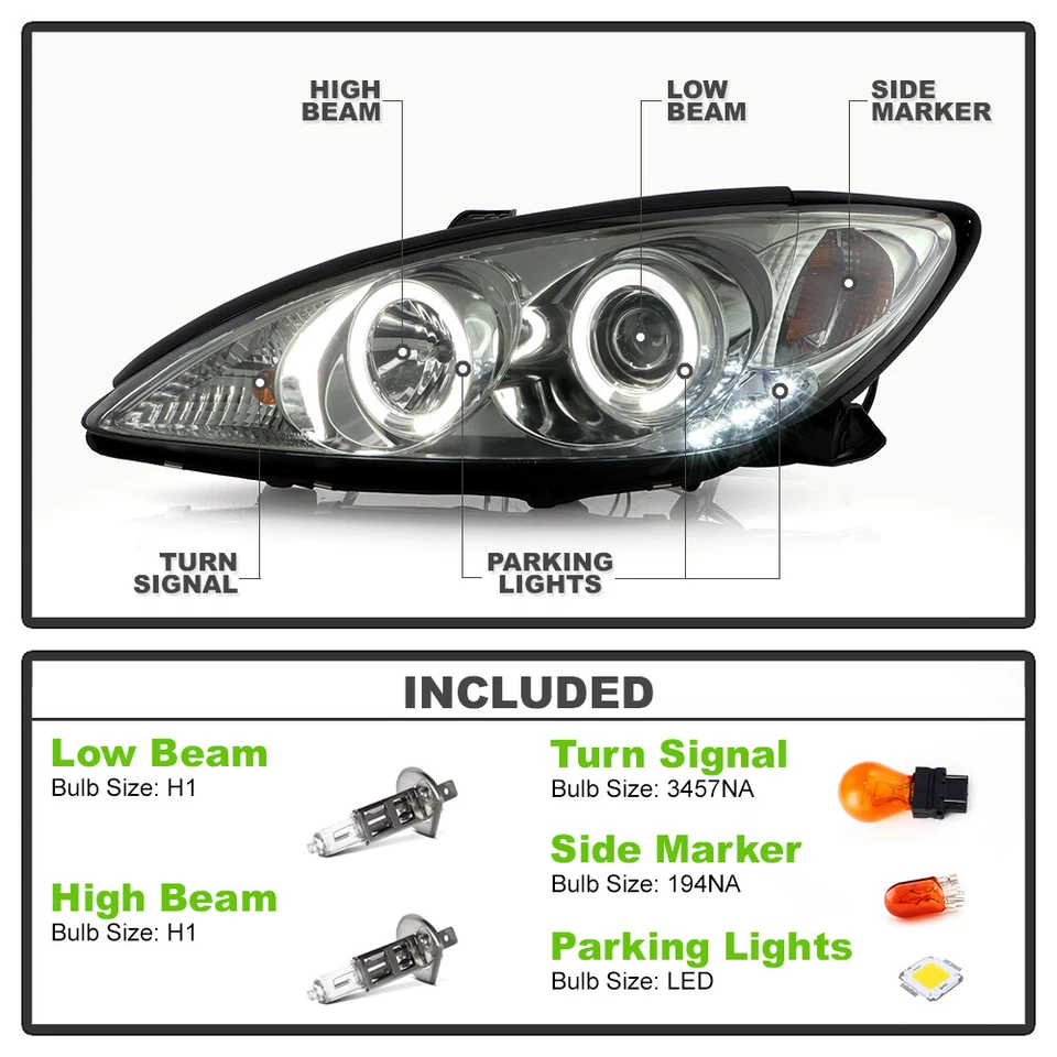For Smoked 2002-2006 Toyota Camry LED Halo Projector Headlights 02 03 04 05 06 - Image 3 of 4