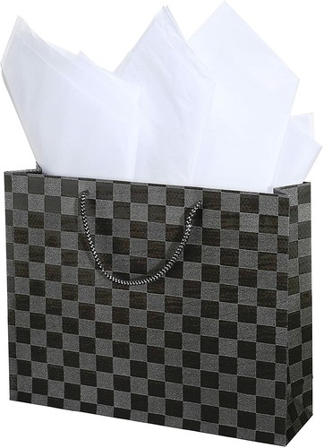 Medium Glitter Checkerboard Design Gift Wrap Bags,Holiday, Birthday,Wedding,3pcs - Picture 5 of 6