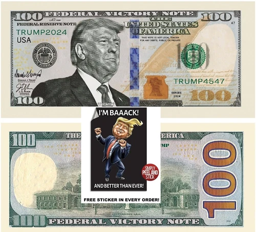✅ Pack of 100 Trump 100 Dollar Bills Novelty Money ✅ INCLUDES FREE STICKER!
