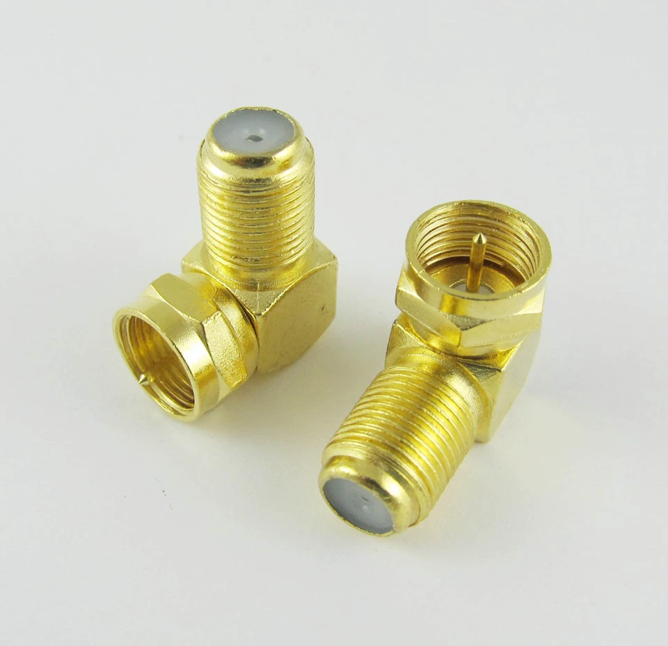 1x Gold F Male Plug to F Female Jack Right Angle Coaxial TV RF Adapter Connector - Image 4 of 4