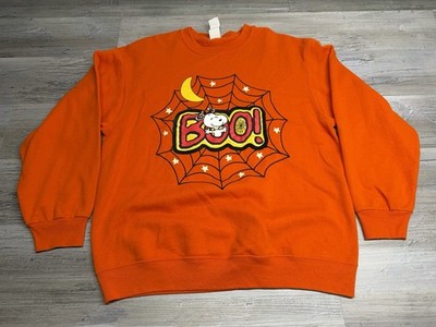 Vintage Peanuts Charlie Brown Snoopy Halloween Sweatshirt Boo! Spider Web Size L