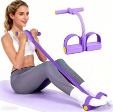 Multifunctional Pedal Resistance Band with Handle,6/8/10 Tubes Purple 10 tubes