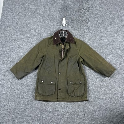 Barbour Bedale Jacket Kids Small Green Waxed Cotton Hunting Coat England