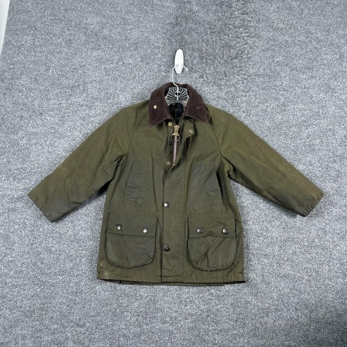 Barbour Bedale Jacket Kids Small Green Waxed Cotton Hunting Coat England