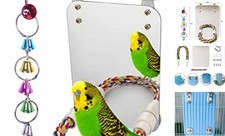 7" Brid Mirror with Rope Perch Bird Toys Swing, Comfy Perch for Greys Amazons