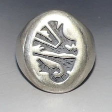 Unique Native American Design Sterling Silver Signet Ring Size 8 (16.7g)