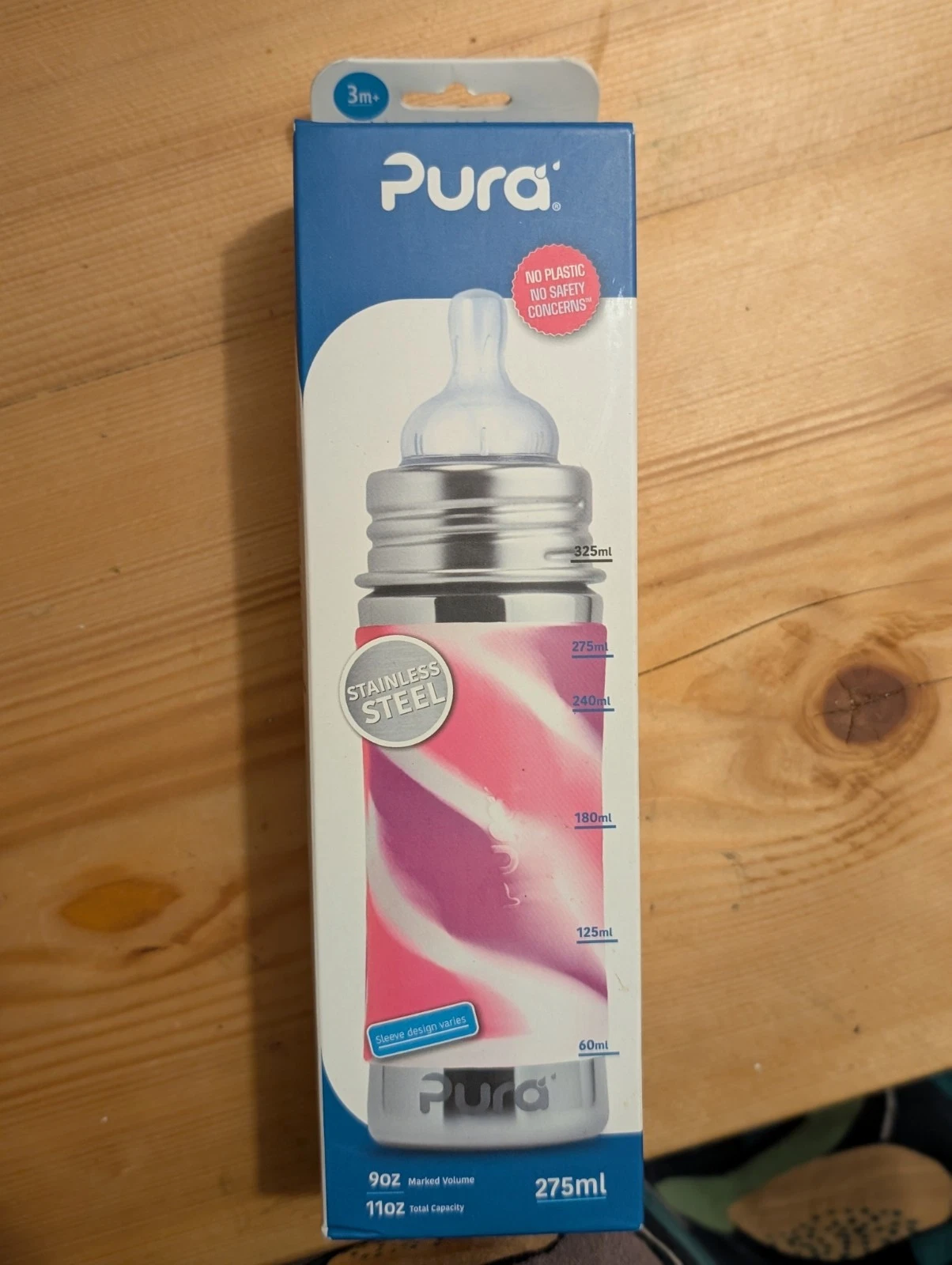 Pura Kiki 11oz/325ml (275ml marked) Stainless Steel infant baby Bottle w/Sleeve