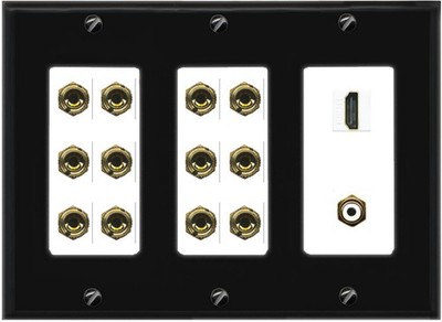 RiteAV 6.1 6 Speaker Wall Plate HDMI + RCA F/F 3 Gang Black/White