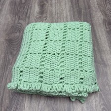 Handmade Afghan Baby Blanket Crochet Knitted Throw Blanket Mint Green