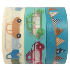 Wrapables Car Race Japanese Washi Masking Tape (Set of 3), 15mm x 10m, Multi 