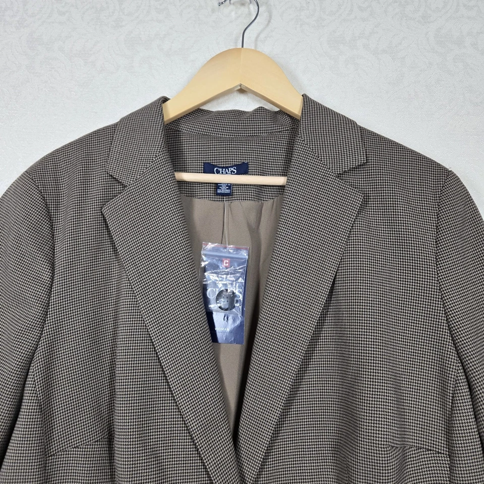 Chaps Houndstooth Jacket Blazer Womens sz 18W Brown Black Career Dark Academia  - Image 2 of 4