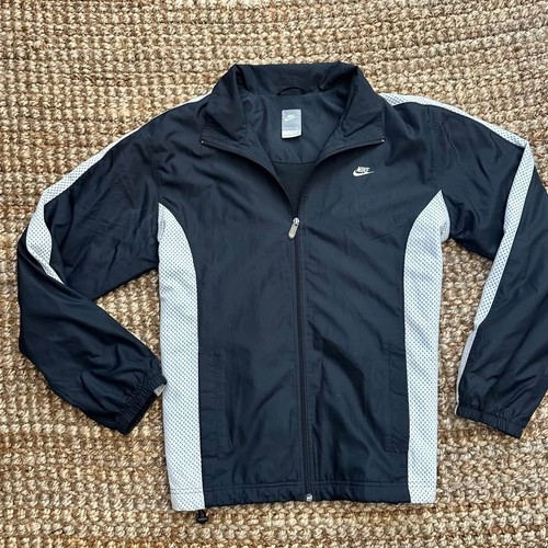 Vintage Nike Windbreaker Track Jacket Black White Mesh Panel Men's Large Full Zi
