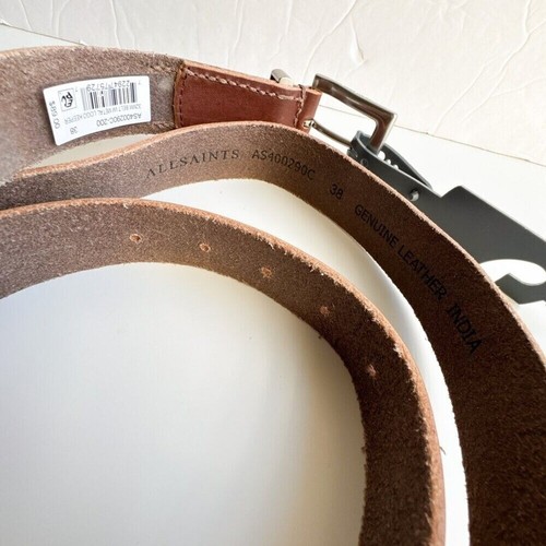 Allsaints New Men’s Raw Edge Brown Leather Belt Size 38 - Picture 2 of 7
