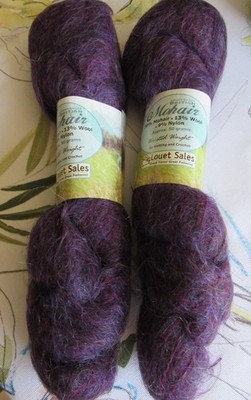 3 50g HANK Skein LOT Louet Sales MOHAIR Wool Aran Yarn Deep Purple South Africa