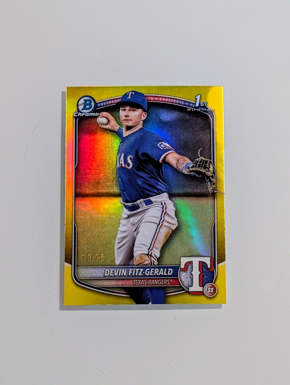 🔥2025 Bowman Chrome Devin Fitz-Gerald 1st True Yellow /75 Texas Rangers