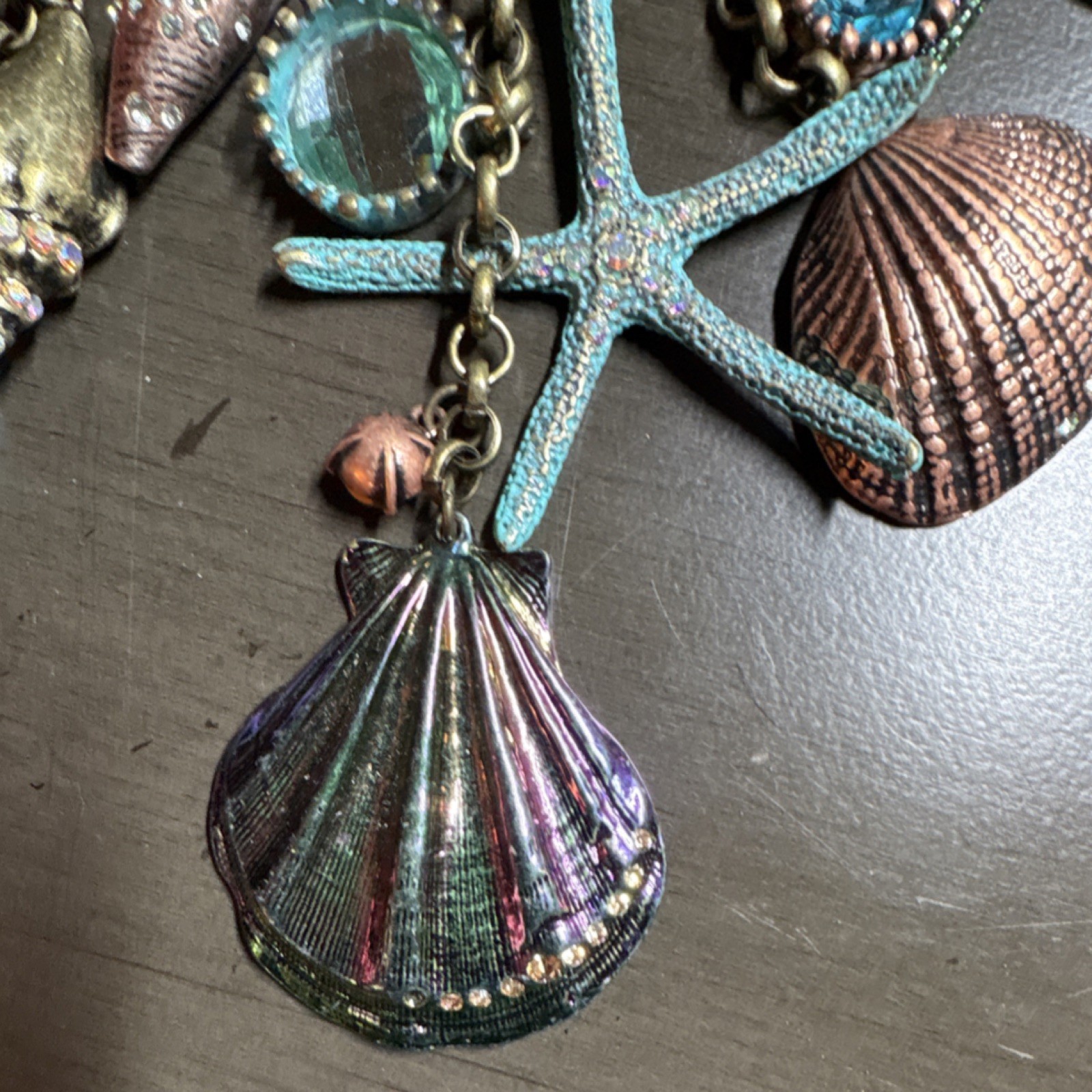 Multicolor Starfish Shell Statement Charm Necklac… - image 3
