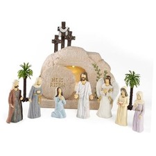 Easter Decorations for Home 11 Pieces LED Resurrection Scene Set with Empty