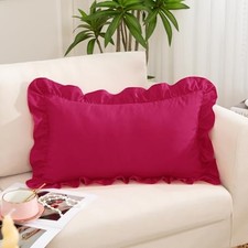 Ruffle Lumbar Pillow Cover 12x20 Inch, Ruffled 20" x 12" Pack of 1 Hot Pink