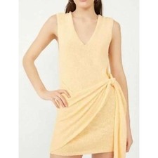 Free People Beach Poppy Sweater Dress Yellow Knit V-Neck Mini Dress Large