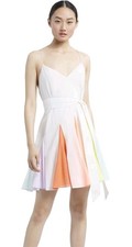 Alice + Olivia Kimmy Sleeveless Short Godet Rainbow Wbite Dress Medium No Belt