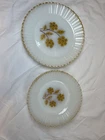 VTG Termocrisa Milk Glass Golden Flowers Plates 6pc Mexico MCM Set